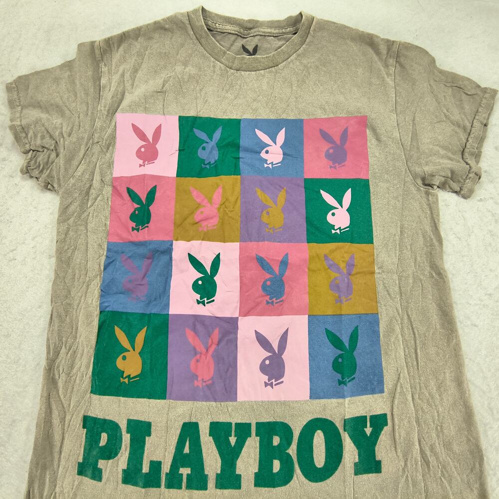 Playboy Graphic Casual Short Sleeve Crew Neck T Shirt Mens Size Small S Gray